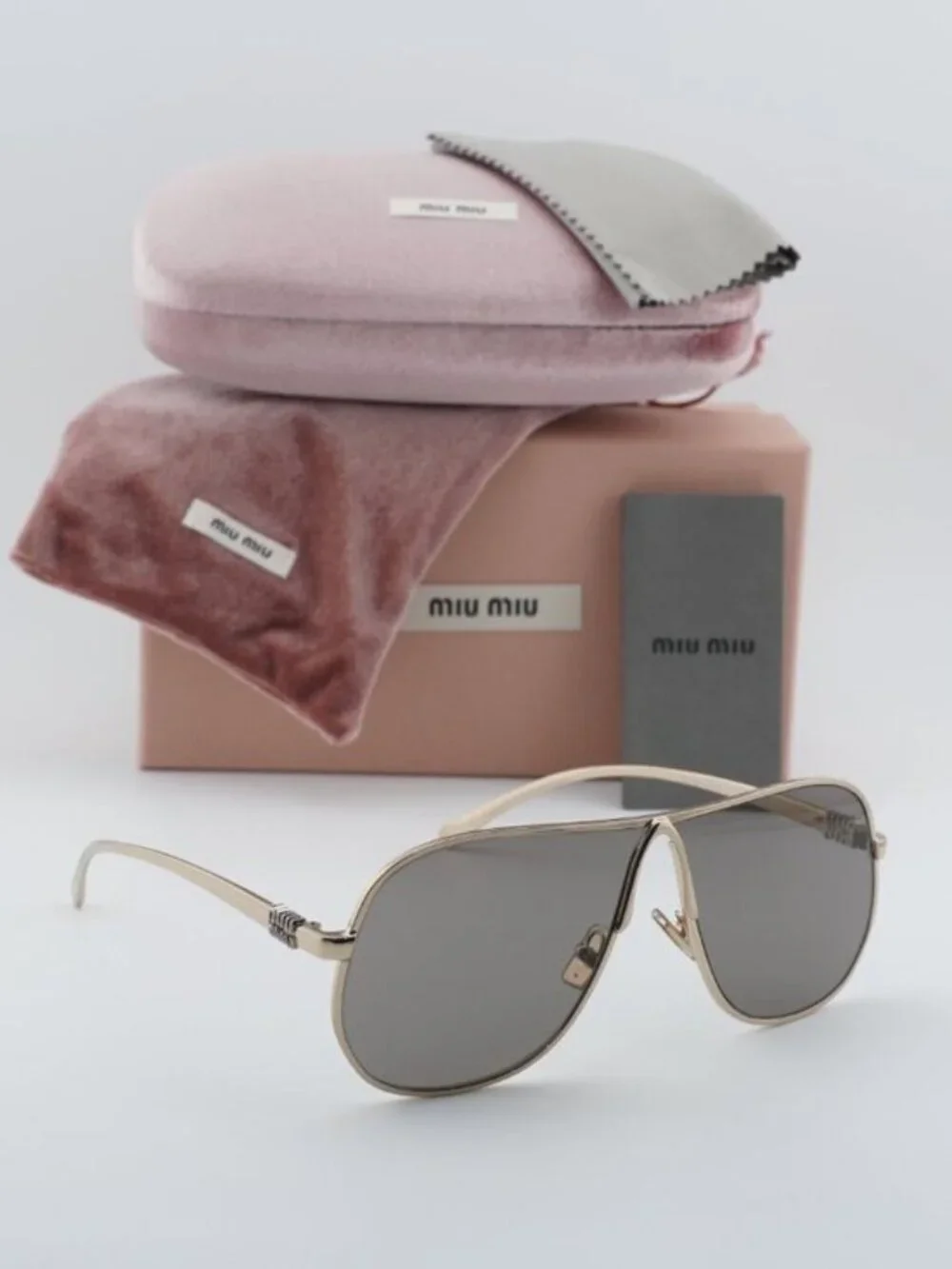 Miu Miu MUA56S ZVN80Q Geometric Sunglasses – Gold/Dark Grey